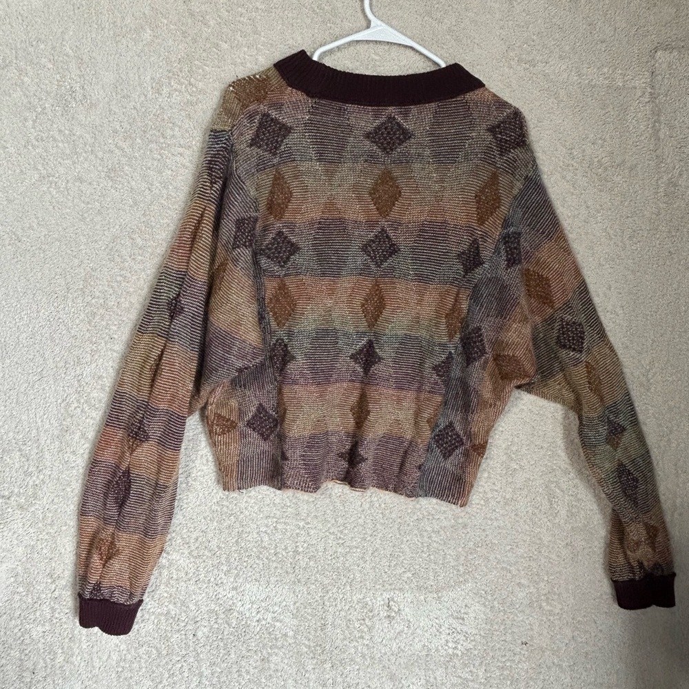 Free People Diamond Days Sweater Brown Multi,  Size M. Boho Casual Comfort - Picture 7 of 8